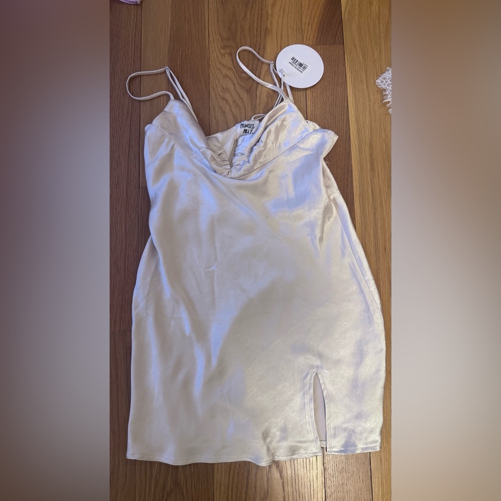 Princess Polly Cream Ruched Sleeveless mini dress